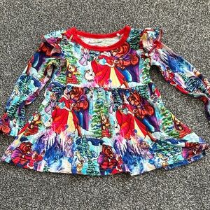 Colorful Long Sleeve Dress with Cartoon Print